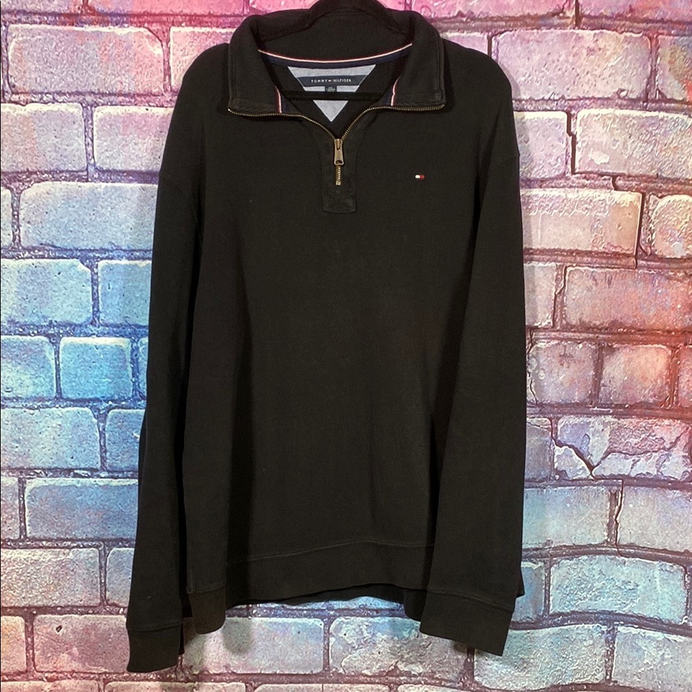 Tommy Hilfiger Quarter Zip Sweatshirt XXL Black Cotton Pullover Sweatshirt